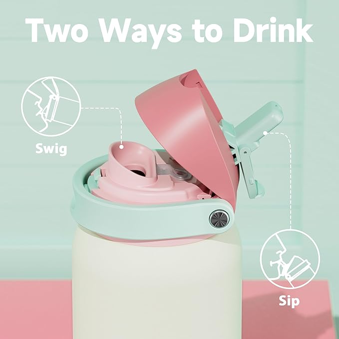 40 oz Insulated Water Bottle with Straw: Meoky Stainless Steel Metal Water Bottle with 2-in-1 Lid - Leak Proof, Cold for 24 Hours, Protective Silicone Base, BPA-Free for Sports Gym, Cream