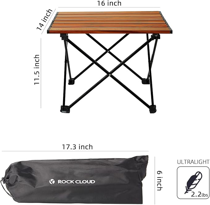 ROCK CLOUD Portable Camping Table Ultralight Aluminum Folding Beach Table Camp for Camping Hiking Backpacking Outdoor Picnic, Wood Grain