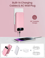 12000mAh Lightweight-Portable-Charger-Power-Bank with Built-in Cables and AC Wall Plug, PD20W USB-C Fast Charging Battery Pack, LED Display External Travel Phone Charger for All iPhone,Samsung,Android