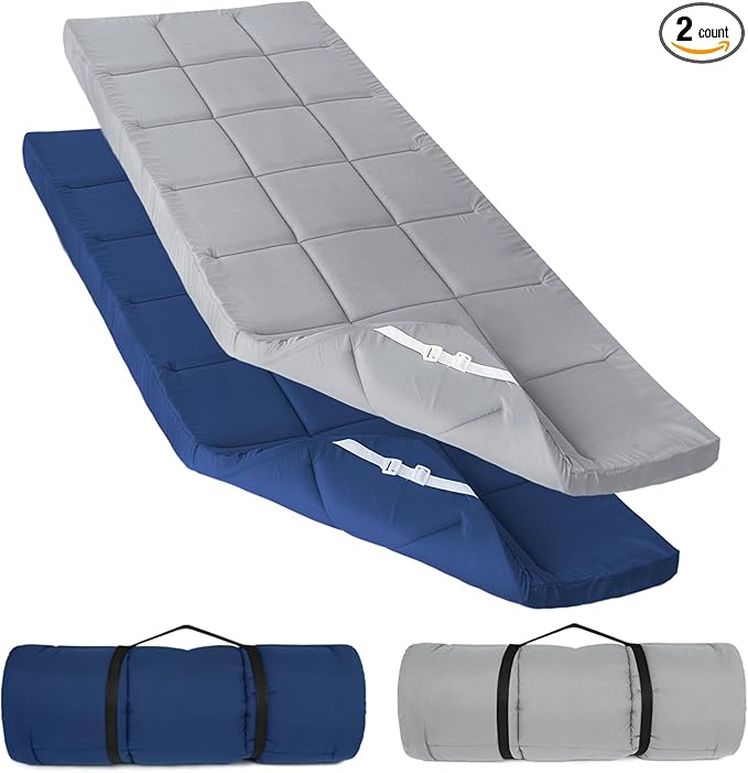 SPRINGSPIRIT Cot Mattress Topper (Improved Thickness), Foam Quilted Pads for Camping, Soft Comfortable Sleeping Cot Mattress Pad Only, Camping Pad 75"x30" for Camp Cot/Rv Bunk/Narrow Twin Beds, Navy