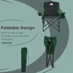 Colegence Oversized Folding Camping Chairs - 450 LBS Support Heavy Duty Camp Chair with Padded Cushion, Portable Outside Chairs with Carry Bag，Cooler, Cup Holder for Outdoor, Lawn, Sports - Green
