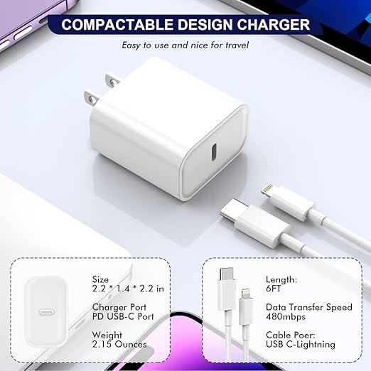 Long iPhone Charger Cord,[Apple MFi Certified]2 Pack 20W Type C Phone Charger Block 6FT USB C to Lightning Charging Cable for Apple iPhone 14/14 Pro Max/13 Pro/13/12 Mini/12 Pro Max/11 Pro Max/XS/iPad