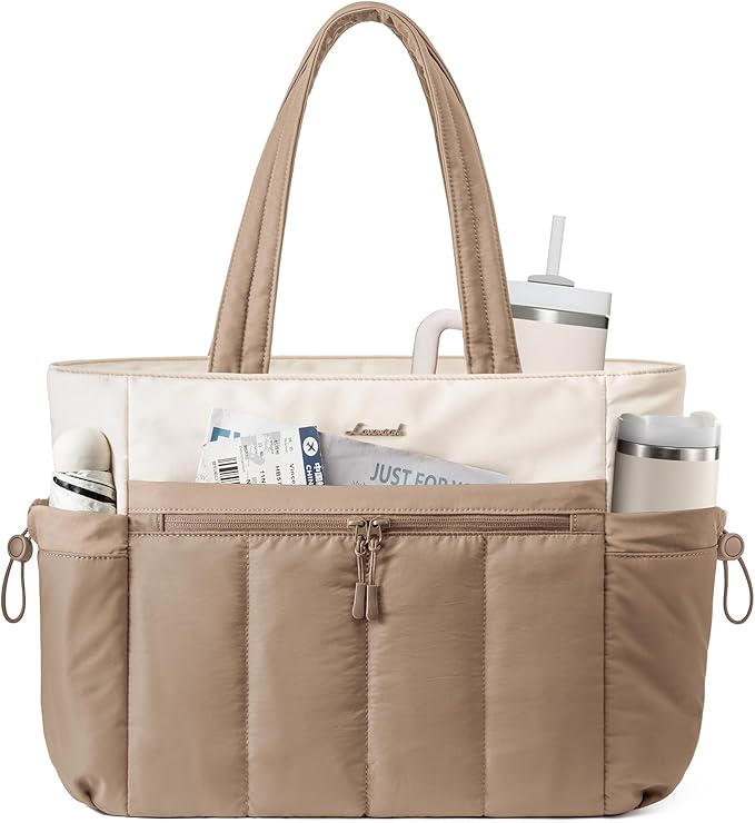 LOVEVOOK Puffer Bag for Women, Ultra-Lightweight Work Tote with Organized Compartments, 15.6/17.3“, Travel Carry-on & Gym Bag