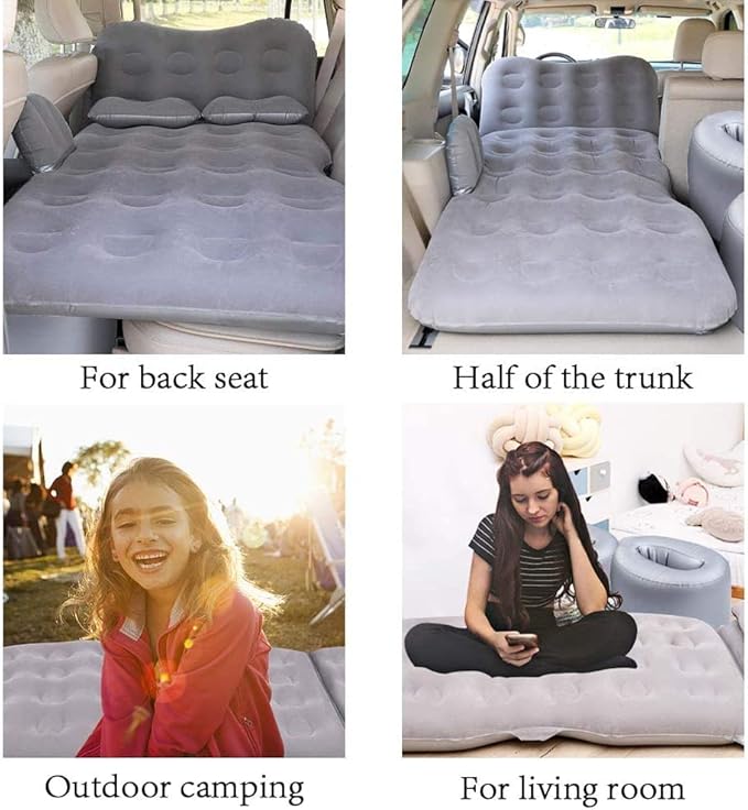 SAYGOGO Inflatable Travel Mattress - Thickened Camping Bed Sleeping Pad with Air Pump, 2 Pillows for SUV, Sedan, Pickup Back Seat - Grey