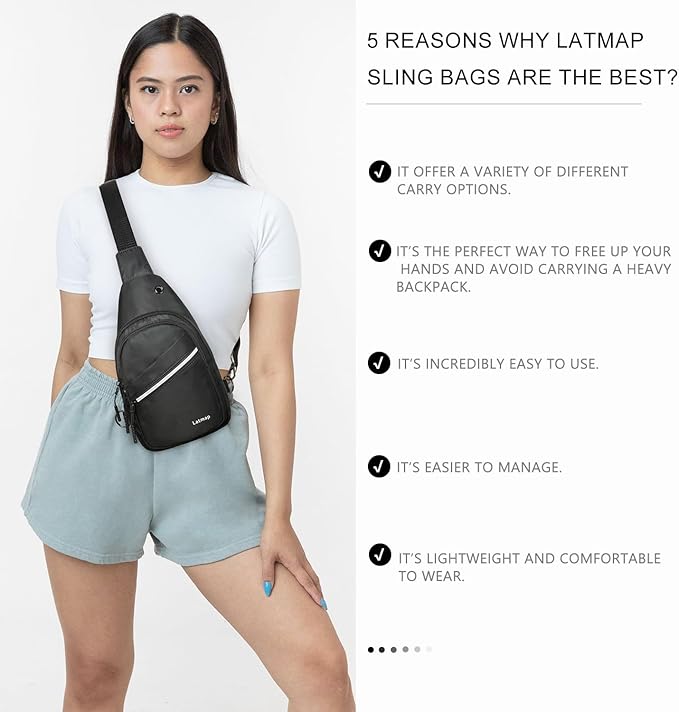 7L Sling Bag For Women Faux Leather Anti Theft Small Casual Daypack Backpack Fanny Pack Crossbody Chest Bags Purse Waterproof Black