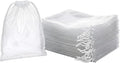 Clear LDPE Drawstring Bags (100 Pack) (13.75" x 17.5") 2 Mil Disposable Transparent Plastic with Double Cotton White Strings. Shoe Bags for Travel Large Storage Organizers Pouch (100)