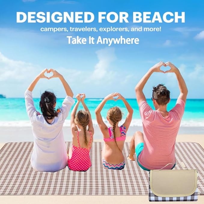 Extra Large Picnic Blanket Beach Blankets, Outdoor Foldable Waterproof Sand Mat for Beach Camping Hiking Travel Family Concerts Grass Park Music Festival Lawn Mats (Brown, 80x60inch)