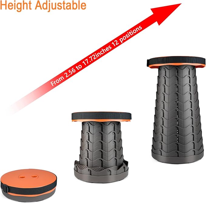 Boreeman Upgraded Folding Stool Lightweight Yet More Sturdy with Load Capacity 400lbs Portable Collapsible Stool for Camping Fishing Hiking BBQ (Orange)