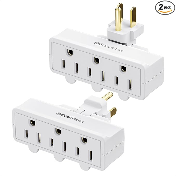 [ETL Listed] Cable Matters 2-Pack 3-Outlet Grounded 180 Degree Swivel Wall Tap, 3 Plug Wall Adapter, Multi-Plug Outlets, White