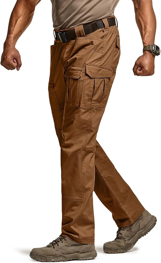 CQR Men's Flex Ripstop Tactical Pants, Water Resistant Stretch Cargo Pants, Lightweight EDC Hiking Work Pants