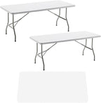 BTEXPERT Set of 2, Event Folding Utility Table 6 Foot 72"x 29.5" Heavy Duty Portable Indoor Outdoor Picnic Camping Office Home Party Wedding Tailgating White