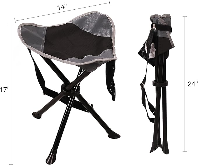 REDCAMP Folding Camping Chair for Spectator Portable, Lightweight 3 Legged Tripod Camping Stools for Adults Fishing Backpacking Hunting, 17 Inch Tall, Black
