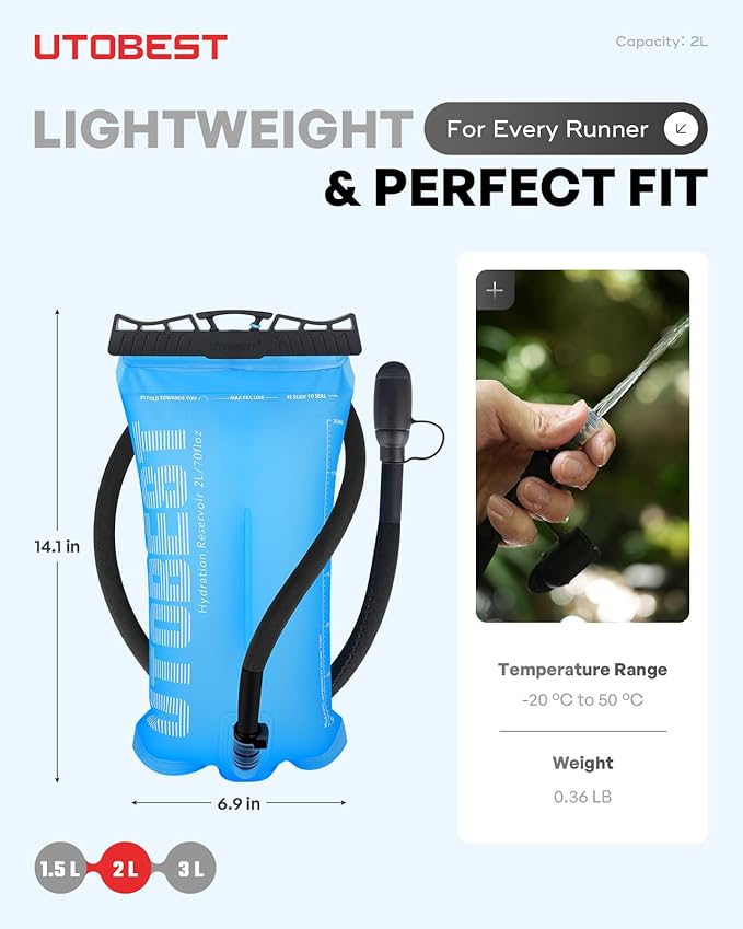 UTOBEST Hydration Bladder,TPU Water Bladder,Water Bladder for Hiking Backpack,BPA Free,Wide Opening,Leak-Proof,Water Reservoir for Hiking Cycling Camping Running