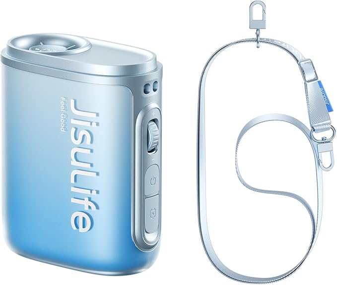 JISULIFE Portable Neck Fan, 100-Speed Adjustable 40000 RPM Personal Mini Necklace Wearable Belt Fan, 16H Rechargeable Battery 4500mAh with LED Display for Outdoor, Travel, Camping,Gifts- Blue