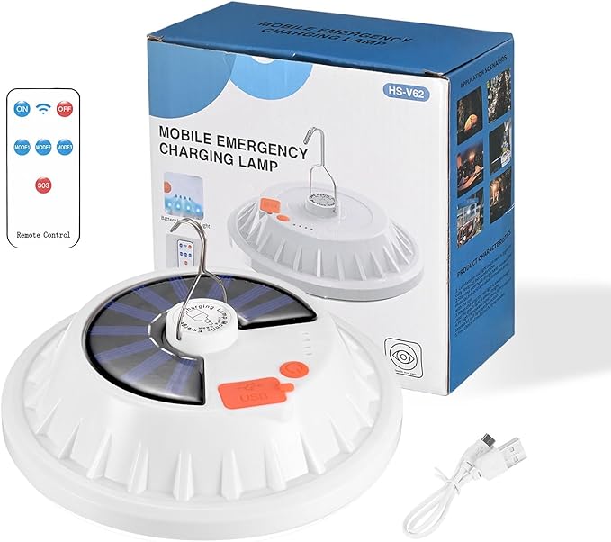 Portable Rechargeable Camping Lights, Tent Lights LED Lantern Power Solar Battery Powered, 5 Lighting Modes, IP65 Waterproof Flashlight for Hiking/Emergency/Night Fishing