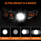 Headlamp Rechargeable 2Pack, Head lamps led rechargeable, Adjustable Focus Headlight Outdoor, 4Mode Head Lights for Forehead, 90°Angle LED Headlamp, Waterproof Headlamps for Adults Camping Hard Hat
