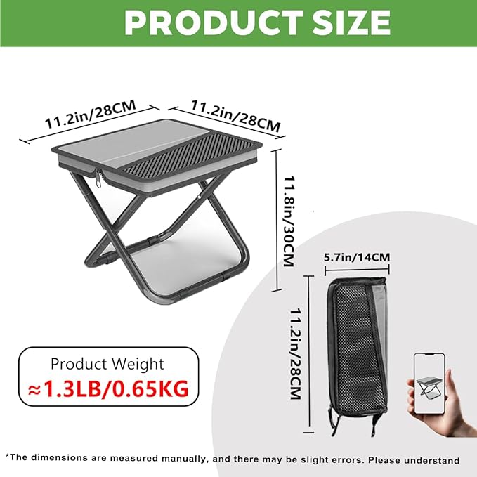 Portable Folding Stool-Handbag Style Stool-Compact Lightweight with Carry Bag, Foldable Chair for Outdoor Fishing, Hiking (Grey, L-Suitable Weights 160 to 220 LBS)