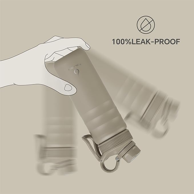 IDEUS Insulated Stainless Steel Water Bottle with 2 Leak-Proof Lids, Thermal Water Flask for Hiking Biking, 24oz, Celadon