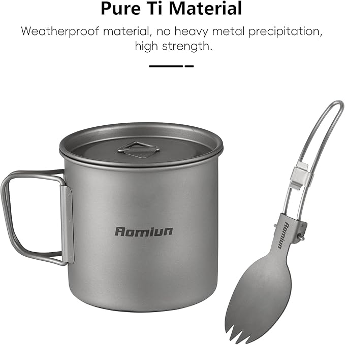Titanium Camping Cookware 500ml Titanium Cup with Alcohol Stove, Cross Stand, Windscreen & Folding Spork, Lightweight Portable Outdoor Camping Stove and Cup Set for Backpacking Hiking