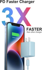 10FT iPhone 14 13 12 Charger Fast Charging 20W PD USB C Wall Charger with 10FT Fast Charging Cable Compatible iPhone 14/13/12/11/Pro/Pro Max/Mini/Xs Max/XR/X, iPad - Blue