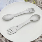 5 in 1 Stainless Steel Outdoor Cutlery - Spoon Fork Knife Bottle Can Opener for Camping Hiking Travel Multi-Purpose Cutlery (2 Pack)