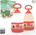 Kids Camping Lantern with Christmas Santa Sleigh Battery Powered (3×AAA Included), 3 Mode Eye Prptecting Night Light, IPX4 Waterproof Silicone Handle Tent Light for Children Gifts (2-Pack)