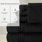 CASA COPENHAGEN Zero Twist 6Pcs 100% Egyptian Cotton Large Designer Towels Gift Set- Jet Black, 600 GSM, 2Bath 2Hand 2Washcloths, Bath Towels for Bathroom Set for Women & Men