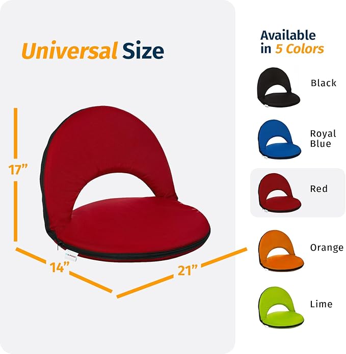 Alpcour Folding Stadium Seat – Deluxe Outdoor Camping Reclining Waterproof Cushion Chair for Bleachers – Best 6-Position Back Support Picnic Bleacher Seats w/Extra Thick Padding for Support & Comfort