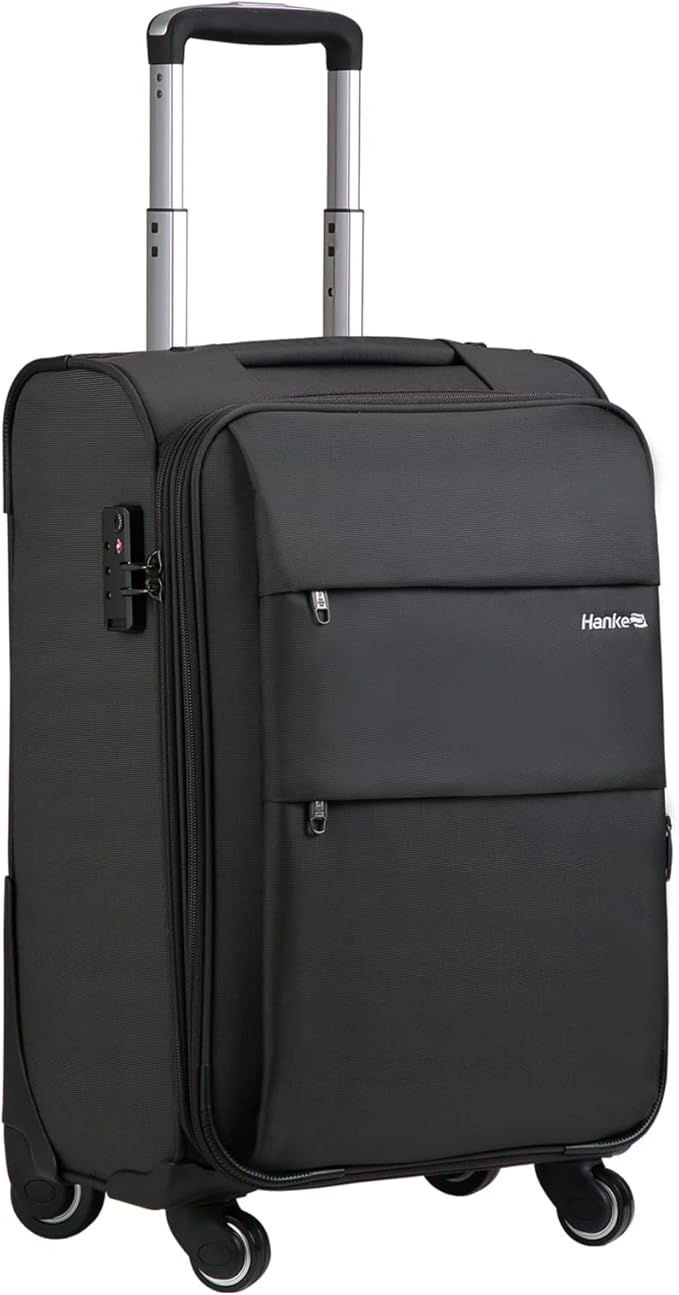Hanke 20 Inch Expandable Carry On Luggage 22x14x9 Airline Approved Softside Suitcases with Wheels Lightweight Travel Luggage Rolling Suitcase with Lock for Men and Women.(Dark Gray)