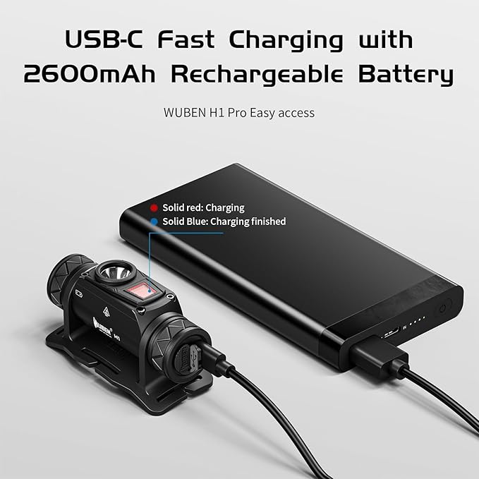 WUBEN H1 Pro Rechargeable Headlamp, 1200 High Lumen Ultra Bright LED Head Lamp, 11 Modes 180°Adjustable IP68 Headlight with Red Light for Outdoors Camping Hunting Hiking Running Fishing Gear