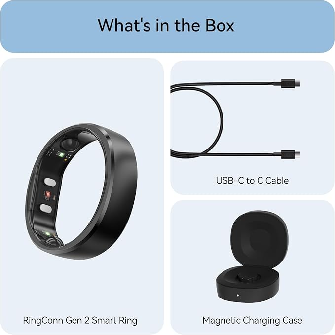 RingConn Gen 2, World’s First Smart Ring with Sleep Apnea Monitoring, No APP Subscription, 12-Day Battery Life, Stress/Heart Rate/Women's Health Tracker, Android & iOS Compatible (Black, Size 14)