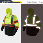 JKSafety Hi-Vis Reflective Safety Rain Jacket for Men Women Waterproof Rain Gears for Farming Fishing Work HV Rain Jacket with Inner Mesh Lining and Pockets (117A-YBlk XL)