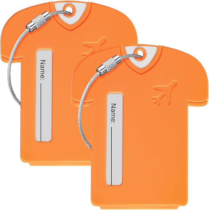 2Pack Personalized Jersey Shaped Plastic Luggage Tags - Lightweight and Secure Privacy Protection for Your Personal Information (Orange)