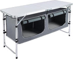 Camping Table, Folding Camping Table with Storage, Portable Kitchen Table, Lightweight, 3 Heights Adjustable Camping Furniture for BBQ, Picnic, Camping, Hiking, Beach, and Indoor