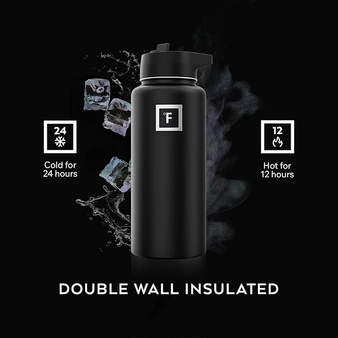 IRON °FLASK Camping & Hiking Hydration Flask with 3 Lids - Stainless Steel, Double Walled & Vacuum Insulated Water Bottle - Leak Proof & BPA Free (Day & Night, Straw - 22 oz)