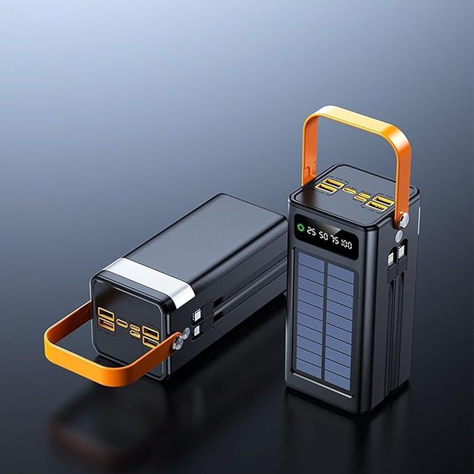 Solar Battery Mobile Bank - 120W External Power Bank, 50000mAh 4 Outputs & 3 Inputs | Portable Survival Gear with Light, Built-in Cables for Devices, Road Trip, Hiking, Backpacking, Camping, Fishing