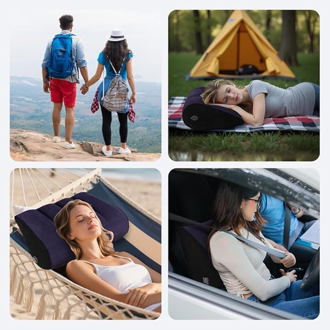 Portable Inflatable Wedge Pillow 2 Pack,Body Positioner for Sleep Support, Large 20in Adjustable Travel Pillow - Lightweight Bed/Leg Support Pillow, Fast Inflation, 2 Pack