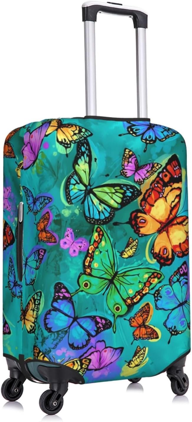 Travel Luggage Cover Suitcase Protector, Rainbow Butterfly Washable Elastic Suitcase Baggage Cover Anti-scratch Double-sided with Zipper Closure for Wheeled Suitcase Fits 29-32 Inch Luggage