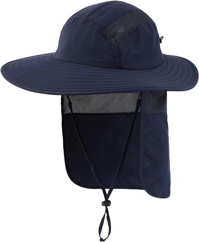 Home Prefer UPF 50+ Mens Wide Brim Fishing Hat with Neck Flap Sun Hat for Men Women Sun Protection Cap