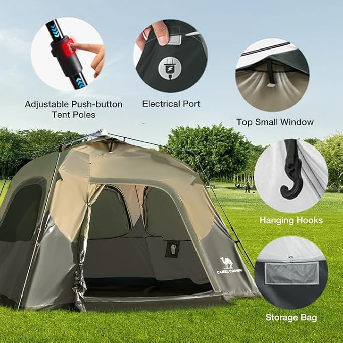 CAMEL CROWN Instant Tents for Camping 4-6 Person Tent Waterproof Easy Setup Sets Up in 60 Seconds Backpacking Tents with Carry Bag for Outdoor Hiking