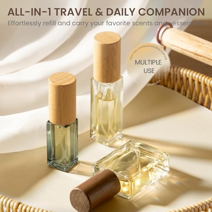 Perfume Atomizer, Glass Perfume Container,Travel Bottle Refillable, Empty Portable Leakproof Frangrance Spray Bottle (Beech 2pcs 10ml/0.3oz)