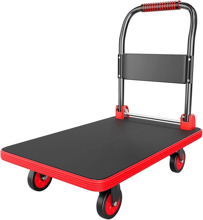 Foldable Luggage Trolley on Wheels Heavy-Duty Cart with Handle & Bumper Strips Silent TPR Wheels for Easy Transport & Storage (60×90×97cm)