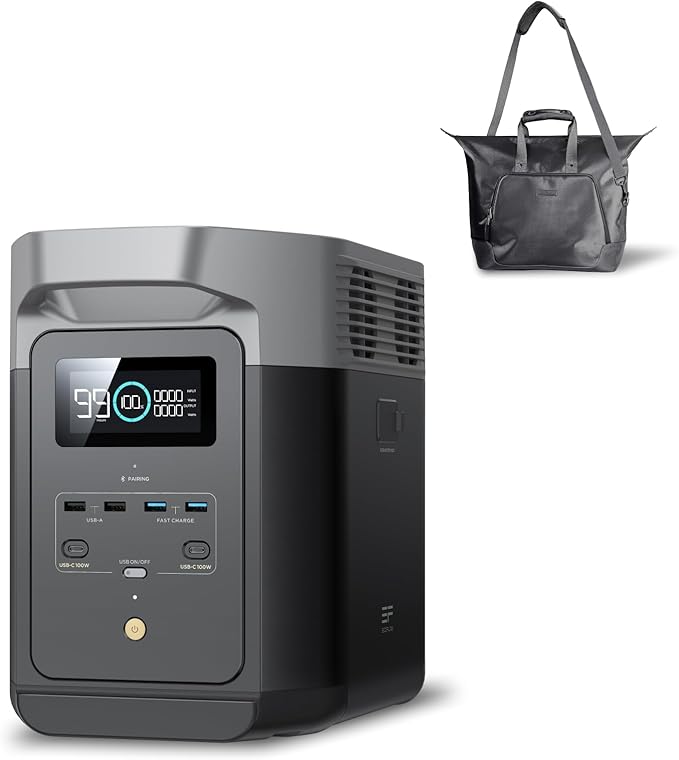 EF ECOFLOW Portable Power Station DELTA 2 with Waterproof Handbag, 1024Wh LiFePO4 Battery, 1800W AC/100W USB-C Output, Solar Generator(Solar Panel Optional) for Home Backup, Camping & RVs