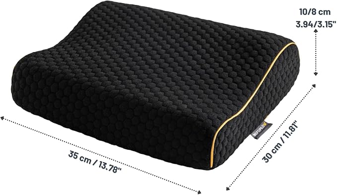 Memory Foam Travel Pillow with Washable Cover & Carry Bag – Compact, Soft & Breathable Neck Pillow for Airplane, Camping & Car (Black- with Extra Gray Cotton Cover, 13.8x11.8x3.9/3.1 inches)