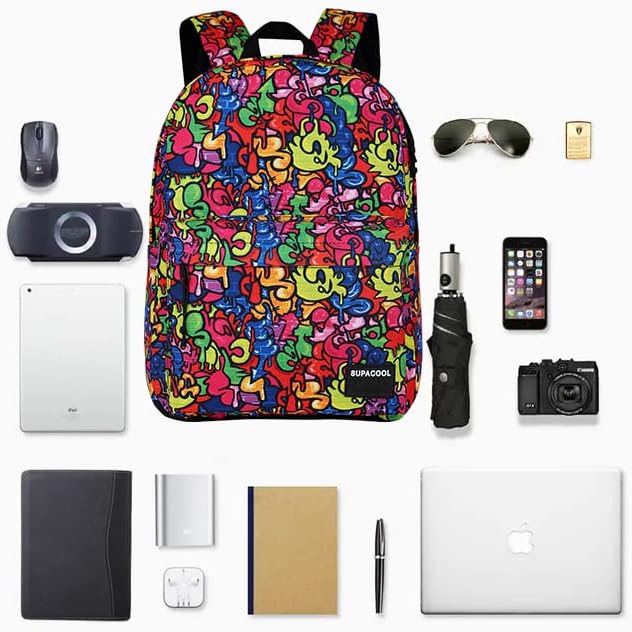 SUPACOOL Casual Laptop Backpack for Men and Women, Backpack for College, USB Charging Port, Lightweight Pack Back(Graffiti)
