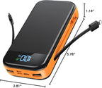 Portable Charger 32000mAh, 22.5W QC 3.0 PD 20W Smart LED Display Fast Charging Built in Cables Power Bank, External Battery Pack Charge 5 Devices Compatible with Cellphones (Orange)