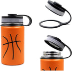 12 oz Basketball Water Bottle, Sports Cup Flask Metal Travel Mug with 2 Lids, Stainless Steel Double Wall Vacuum Leak Proof Insulated Water Bottles, Basketball Accessories Stuff Gifts for Boys Girls