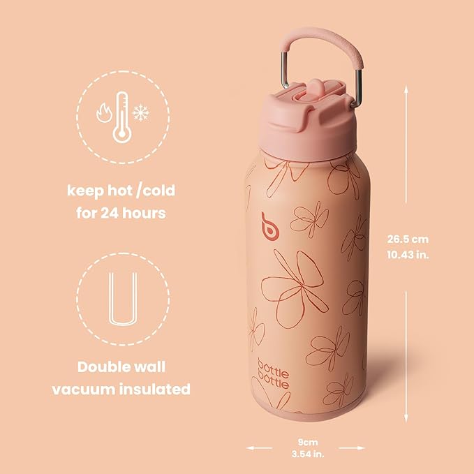 BOTTLE BOTTLE 32oz Insulated Water Bottle Stainless Steel Sport Water Bottle with Straw Dual-use Lid Design for Gym with Pill Box