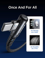 AINOPE USB C Cable 60W 2-Pack 3.3ft Nylon Braided USB C to USB C Cable Type C Charger Fast Charging Right Angle USBC Cable Charger Cord for iPhone 16 Pro Max 15 Plus Samsung S24 S23 iPad Pro Black