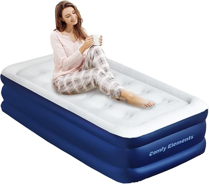Twin Air Mattress with Built-in Pump Inflatable Mattress for Guests and Home, 17' Camping & Guests Fast & Easy Inflation/Deflation Inflatable Mattress oldable Blow Up Mattress with Storage Bag